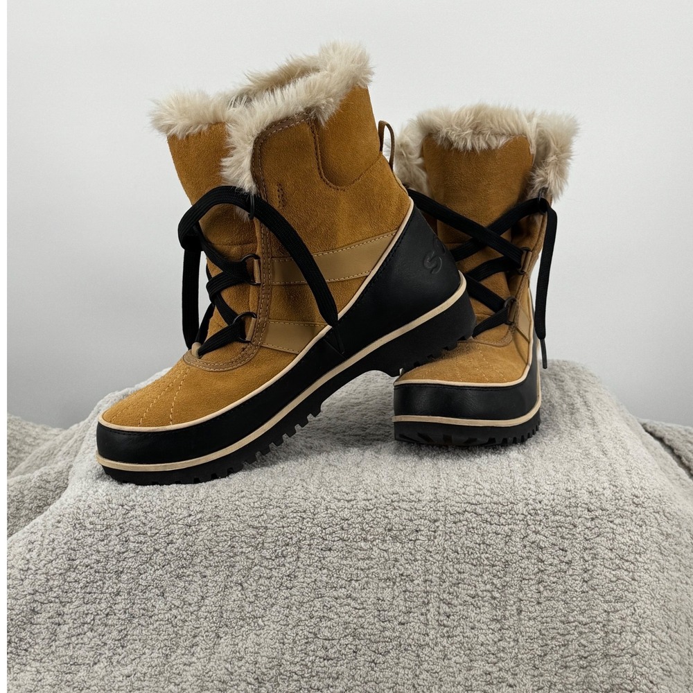 Sorel Tofino II Tan Black Faux Fur Waterproof Winter Boots NL2089-373 Womens 8.5
